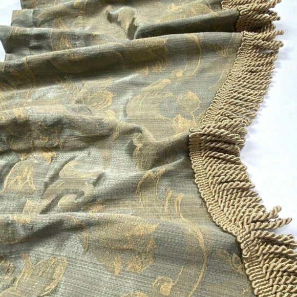 2 Luxury Green & Gold Valances Curtains Fringe - Picture 5 of 6